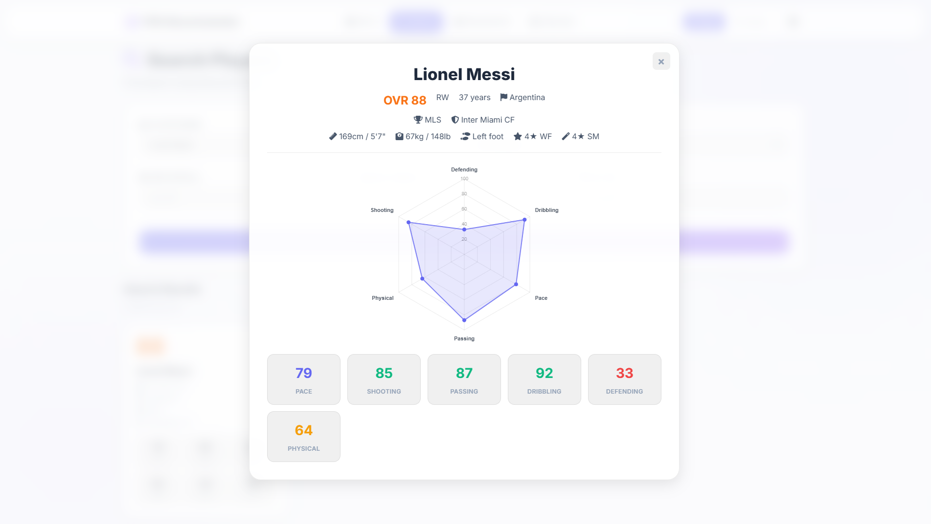 Player profile view