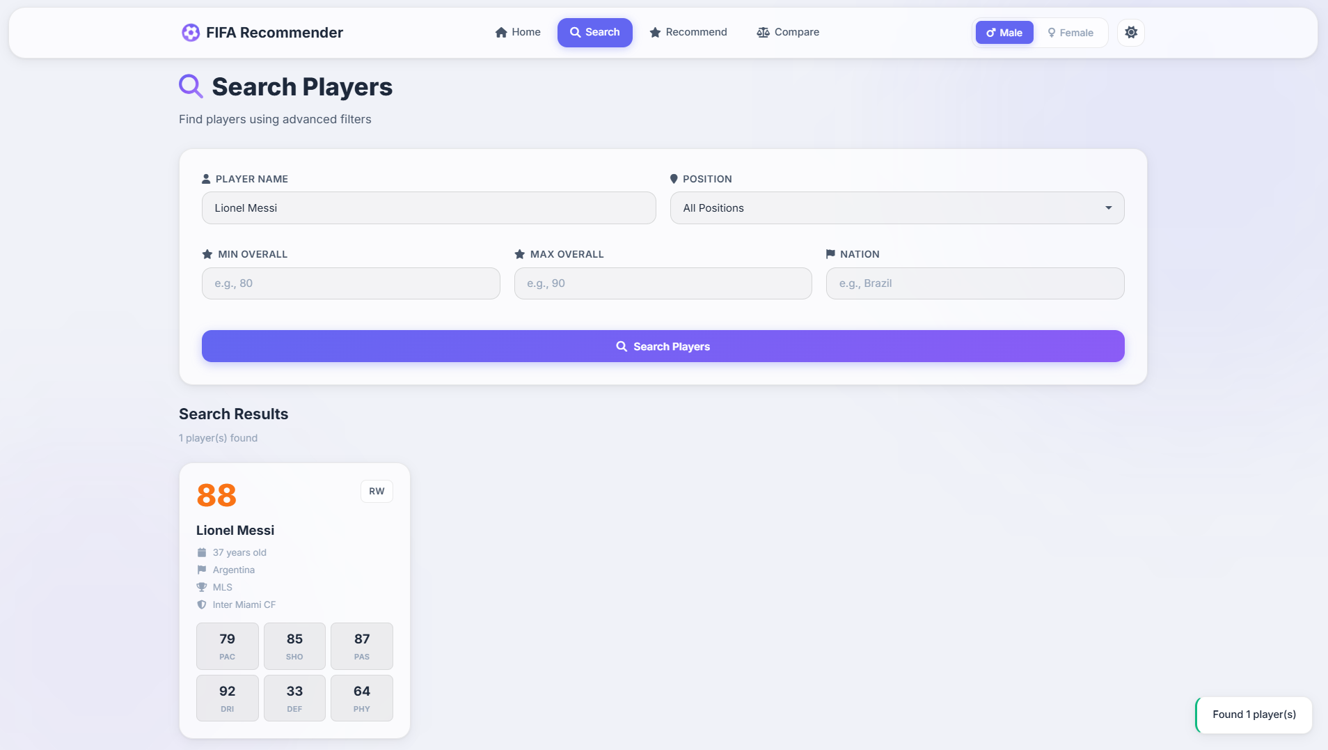 Player search