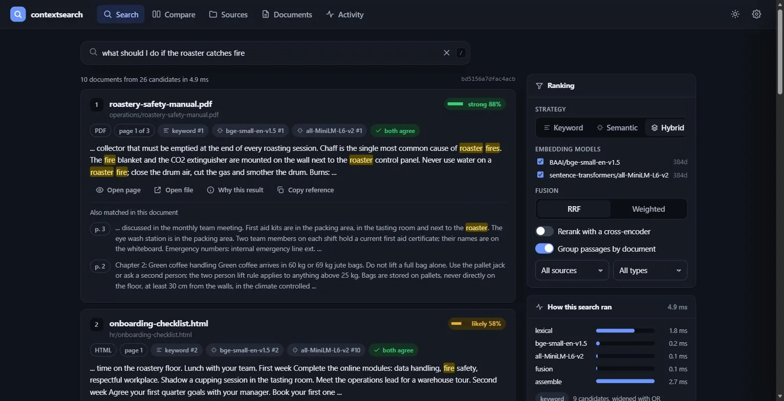 The same search interface in the dark theme
