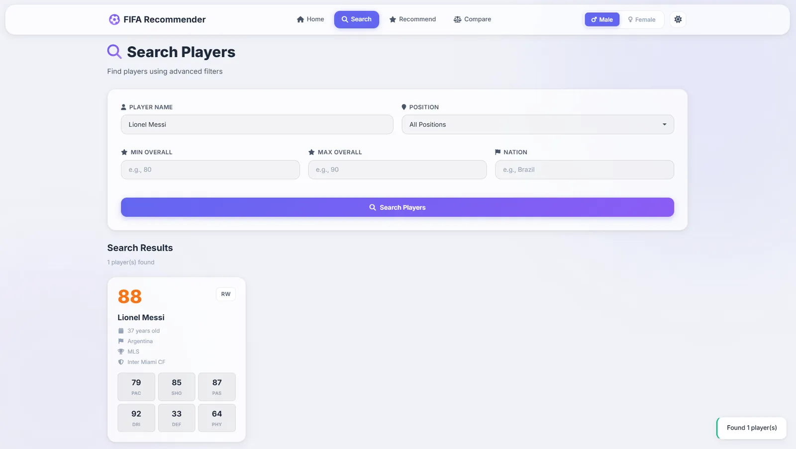 FIFA Player Recommendation System - Player Search