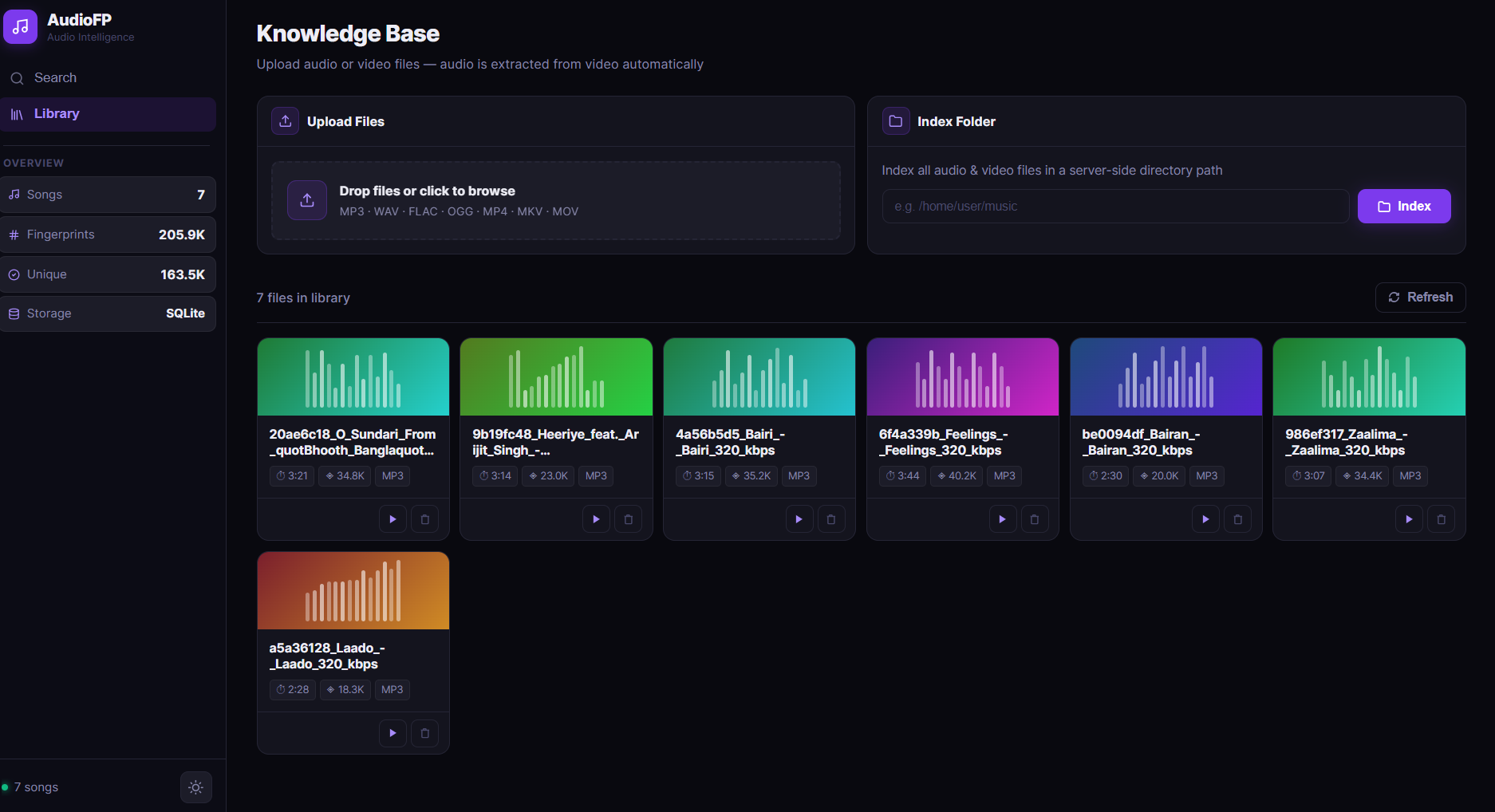 AudioFP Library - Dark Mode