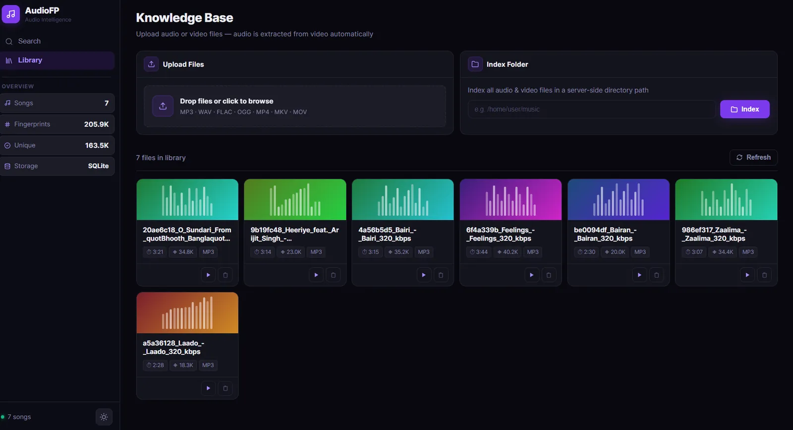 AudioFP Library - Dark Mode