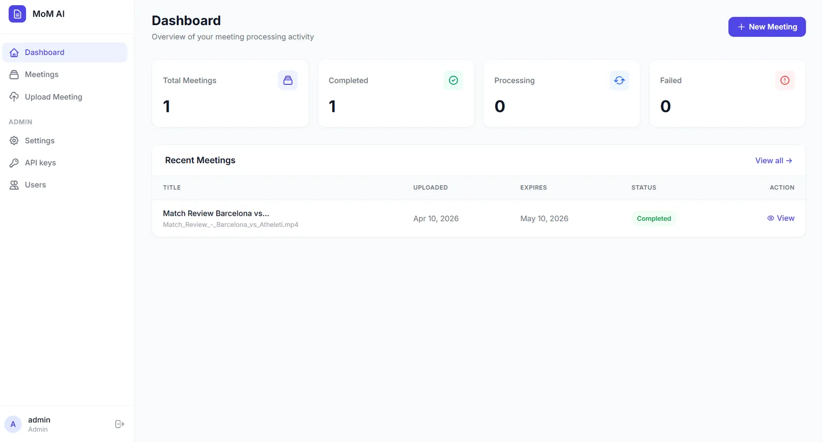 MoM AI meeting minutes application homepage